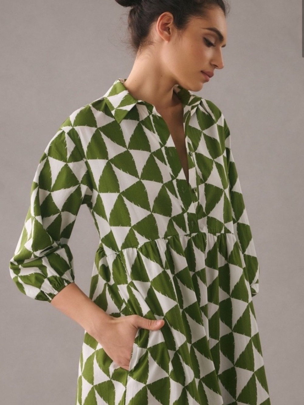 Olive Green Print The Bettina Tiered Shirt Dress by Maeve - Picture 2 of 9